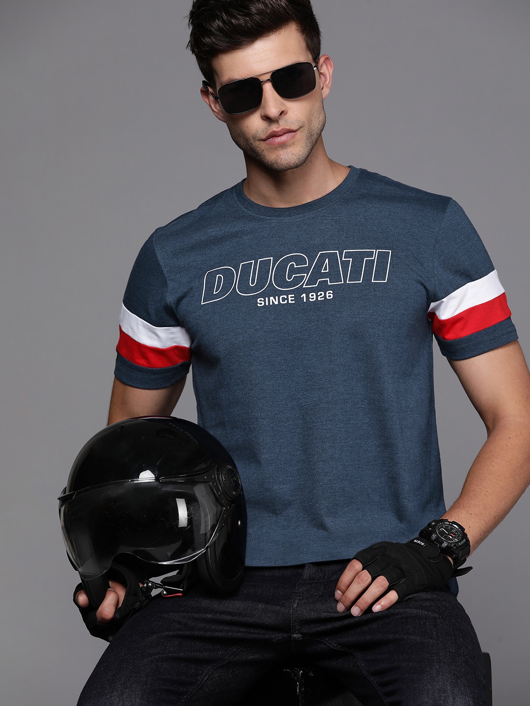 

Ducati Men Navy Blue & White Brand Logo Printed T-shirt
