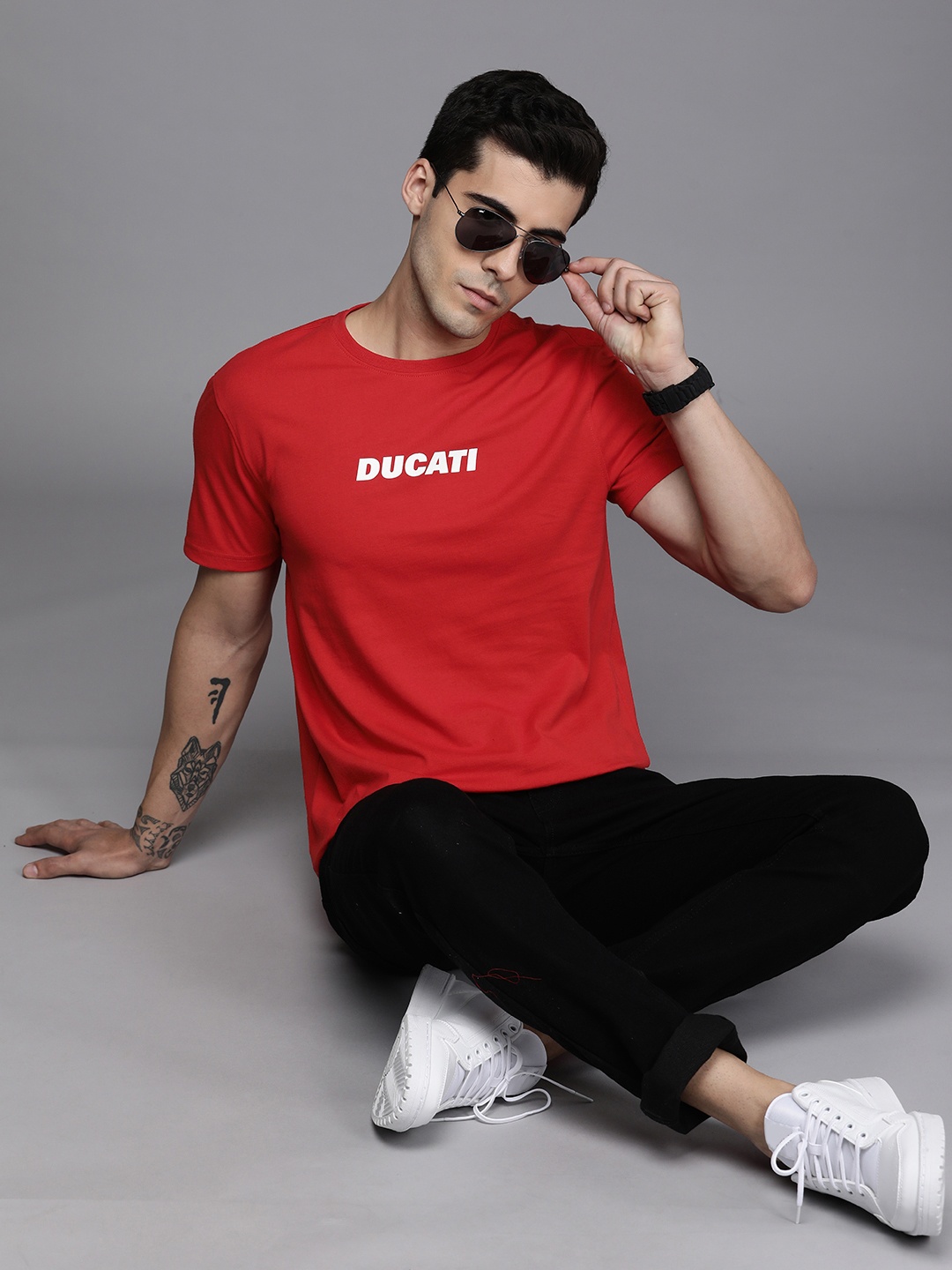 

Ducati Men Red & White Typography Printed Pure Cotton T-shirt