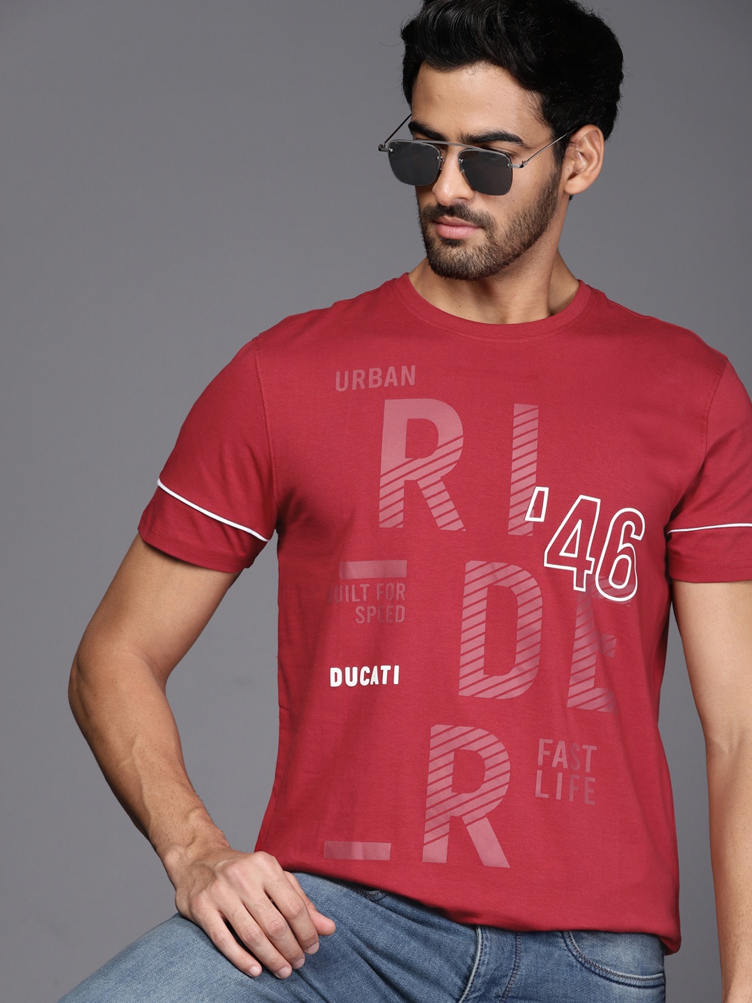 

Ducati Men Red & White Sports Printed Regular Fit T-shirt