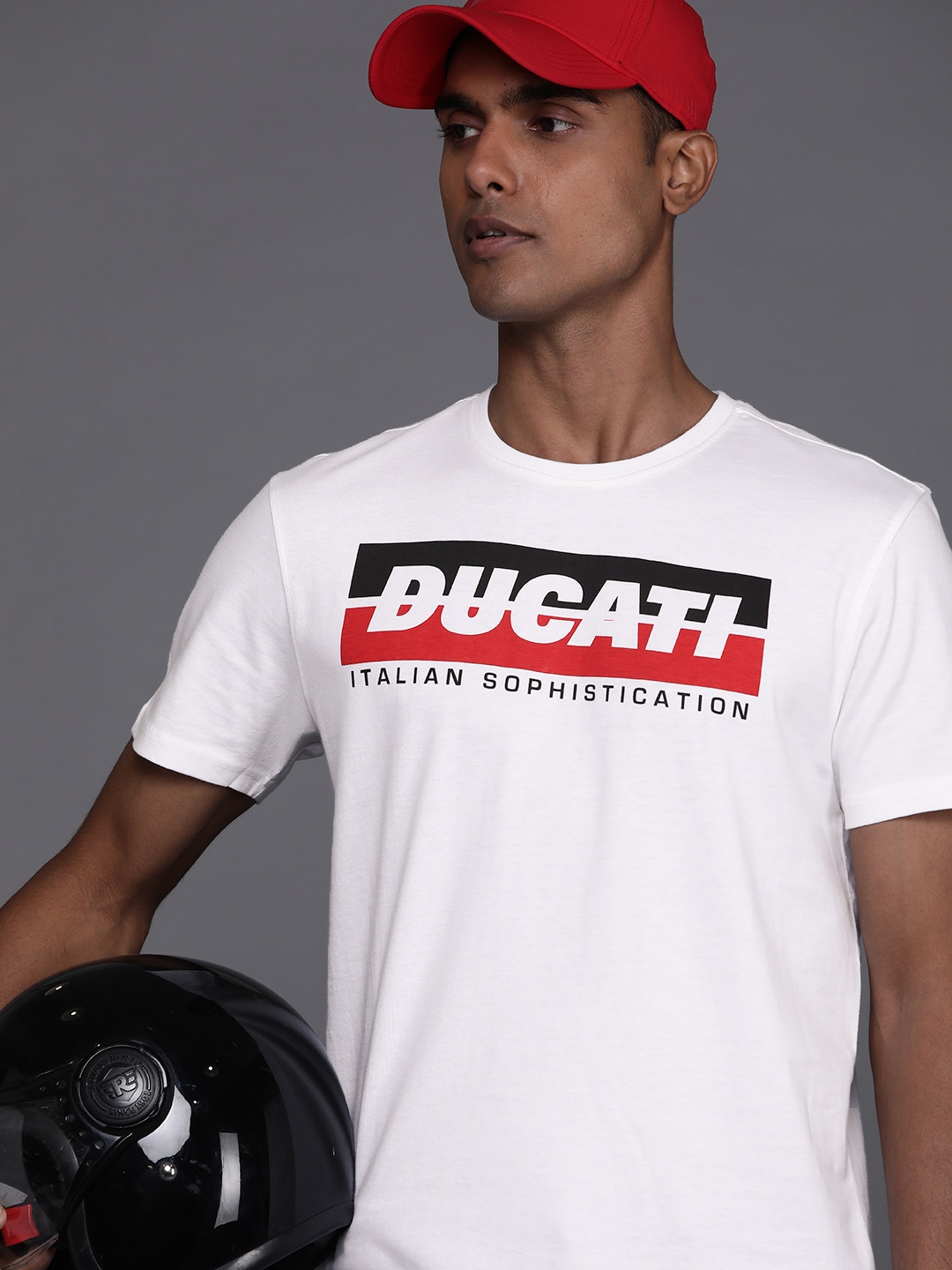 

Ducati Men White & Red Brand Logo Printed Pure Cotton T-shirt