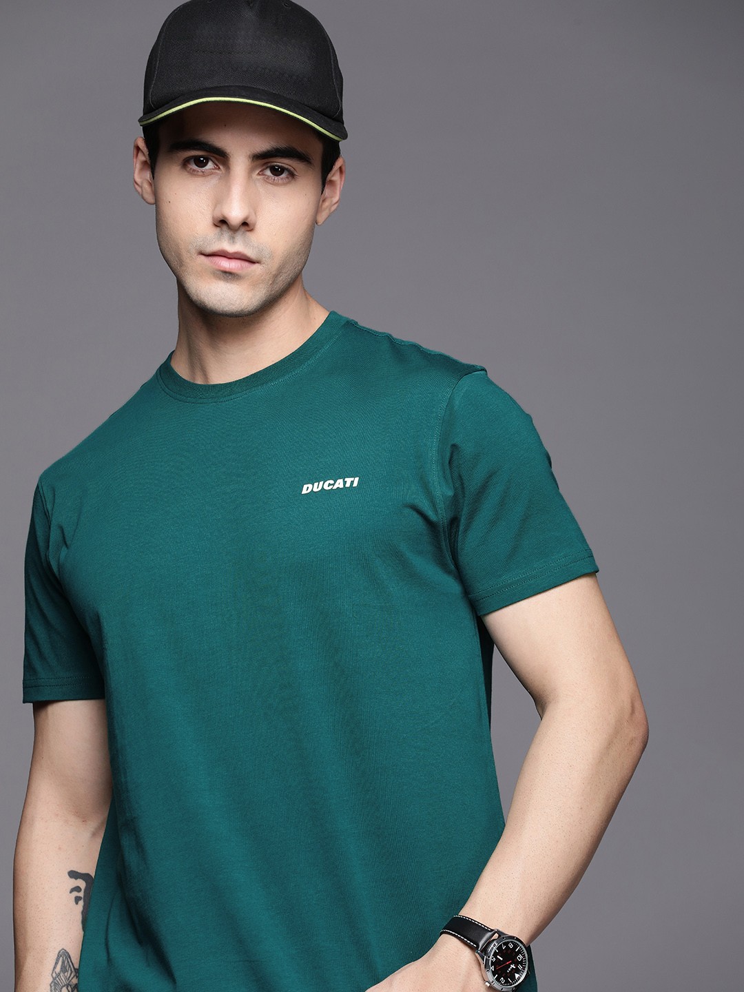 

Ducati Men Green Brand Logo Printed Pure Cotton T-shirt