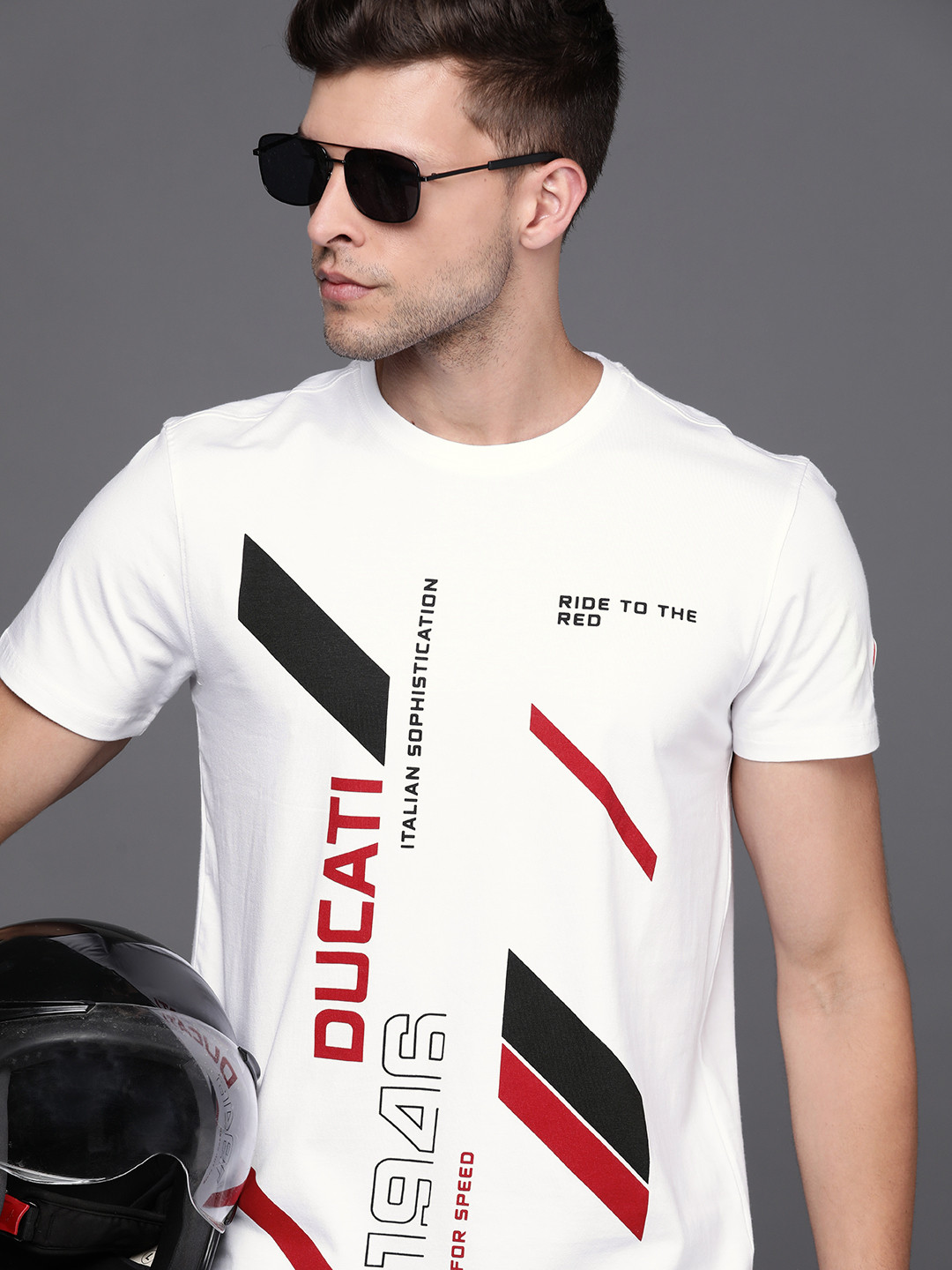 

Ducati Men White & Red Brand Logo Printed T-shirt