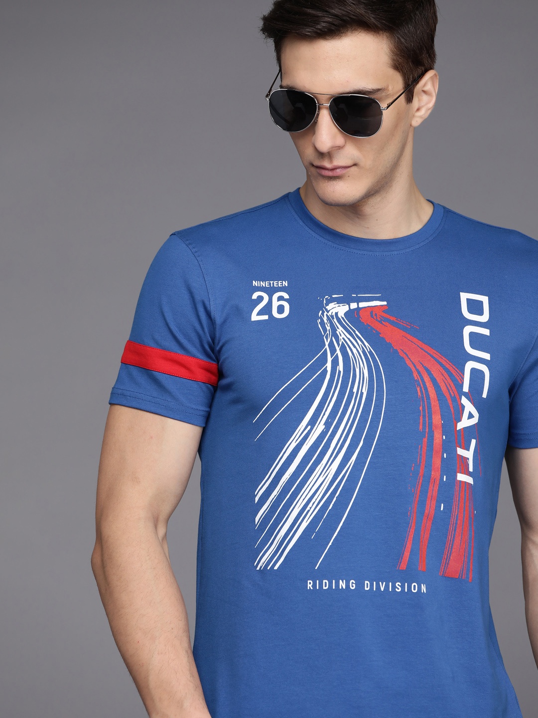 

Ducati Men Blue & White Brand Logo Printed T-shirt