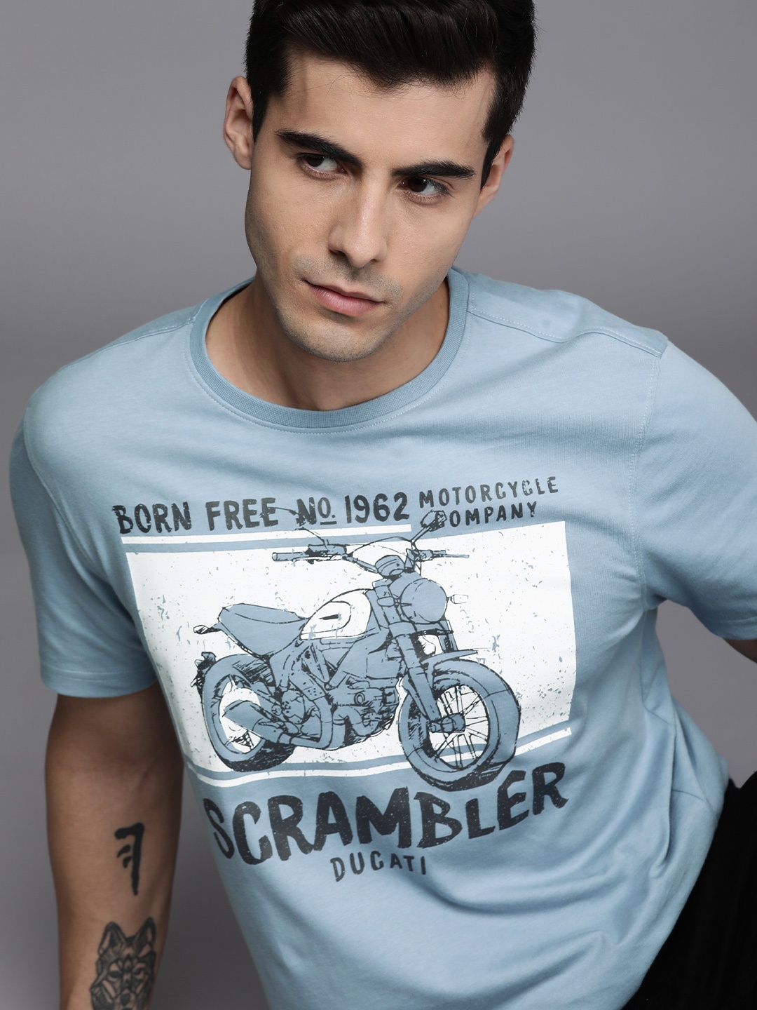 

Ducati Men Blue & White Biker Printed Pure Cotton T-shirt
