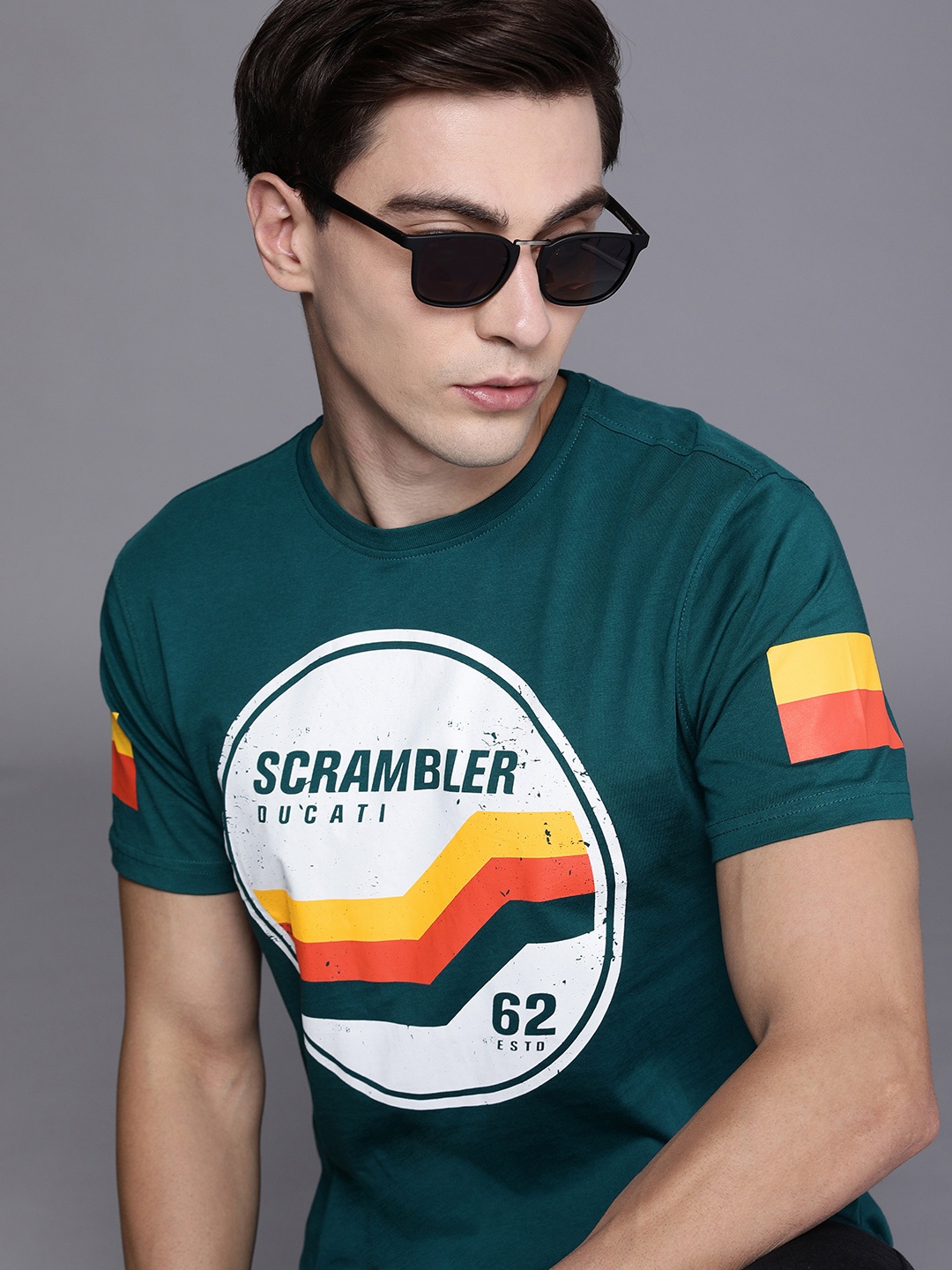 

Ducati Men Green & White Printed Pure Cotton T-shirt