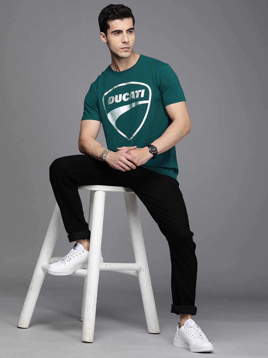 

Ducati Men Green & Silver-Coloured Brand Logo Printed T-shirt