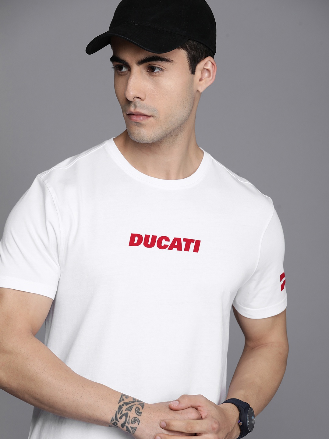 

Ducati Men White & Red Printed Pure Cotton T-shirt