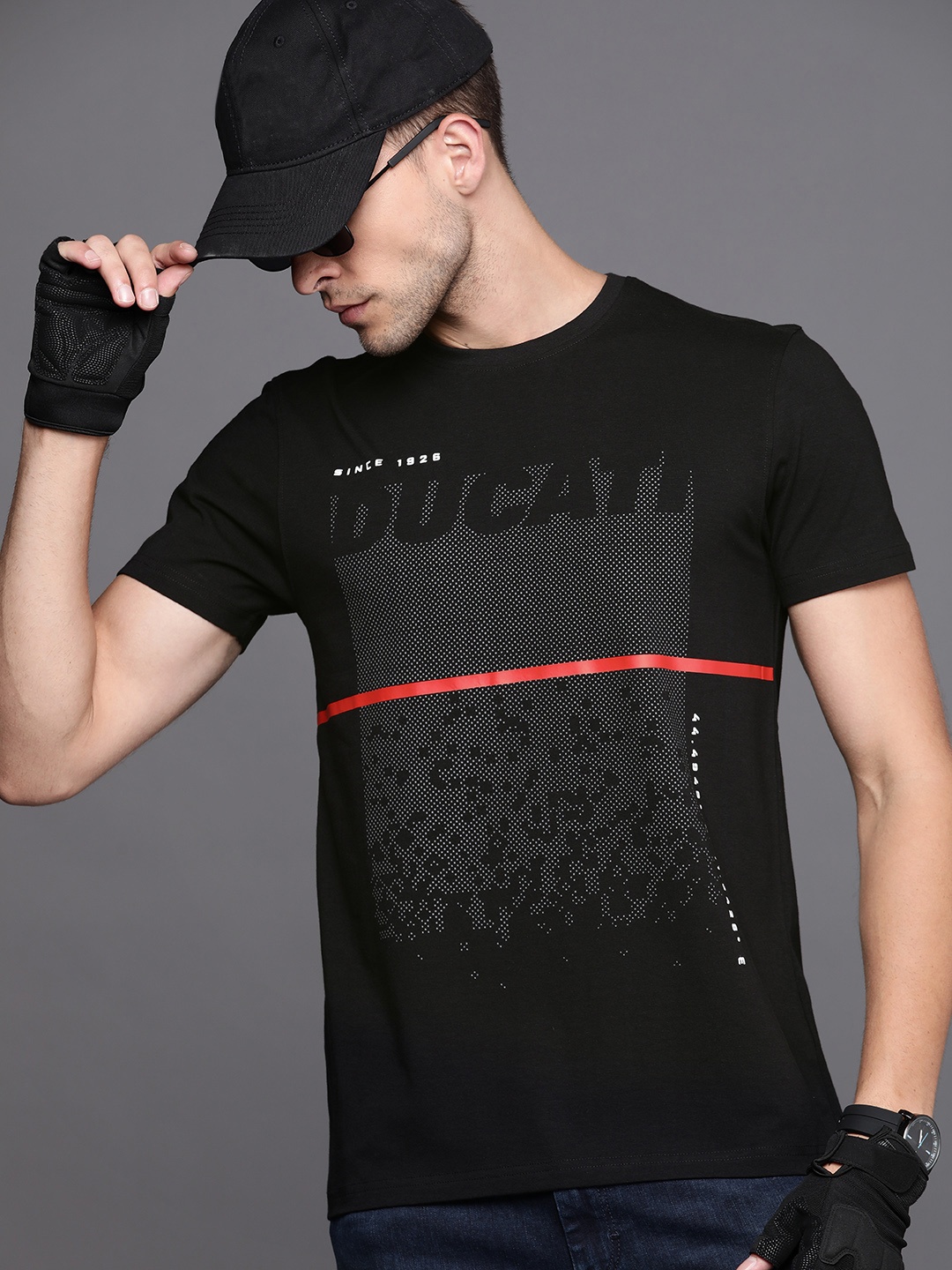 

Ducati Men Black & Charcoal Grey Printed T-shirt