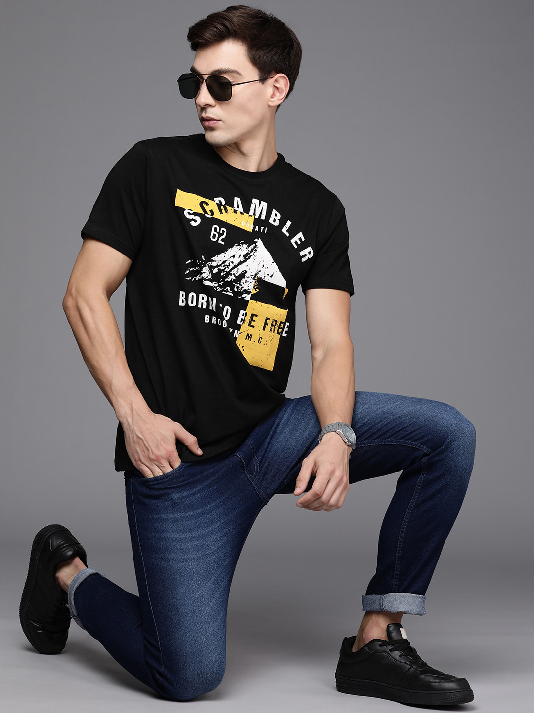 

Ducati Men Black Graphic Printed Pure Cotton Casual T-shirt