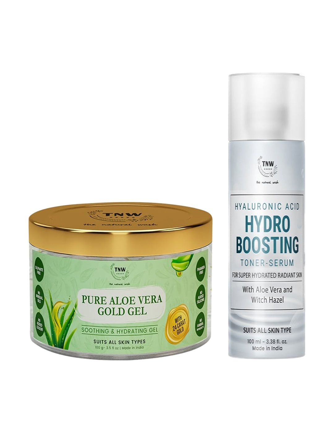 

TNW the natural wash Set of Hyaluronic Acid Toner 100ml & Pure Aloe Vera Gold Gel 100g, White