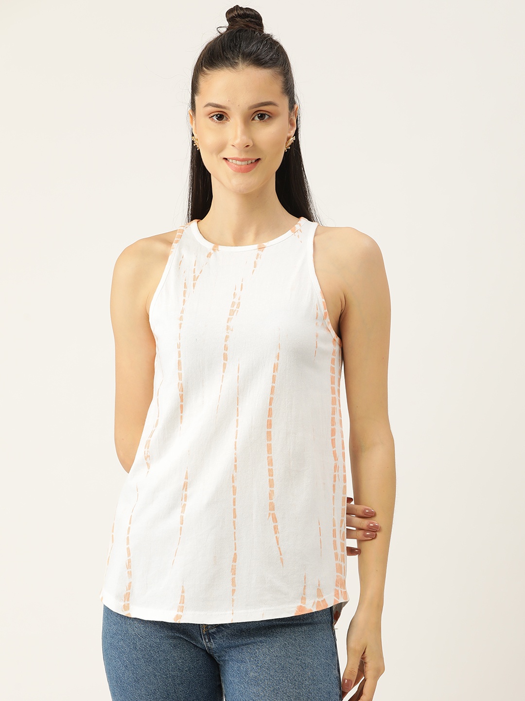 

PIRKO Orange & White Tie and Dye Cotton Top