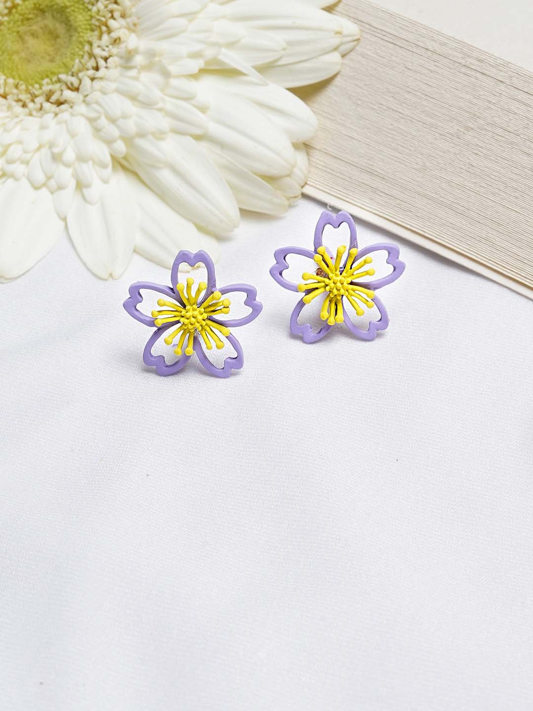 

JOKER & WITCH Purple & Yellow Contemporary Studs Earrings