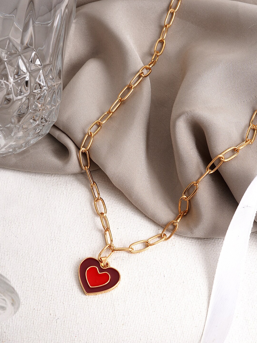 

JOKER & WITCH Women Gold-Toned & Red Faye Heart Charm Necklace
