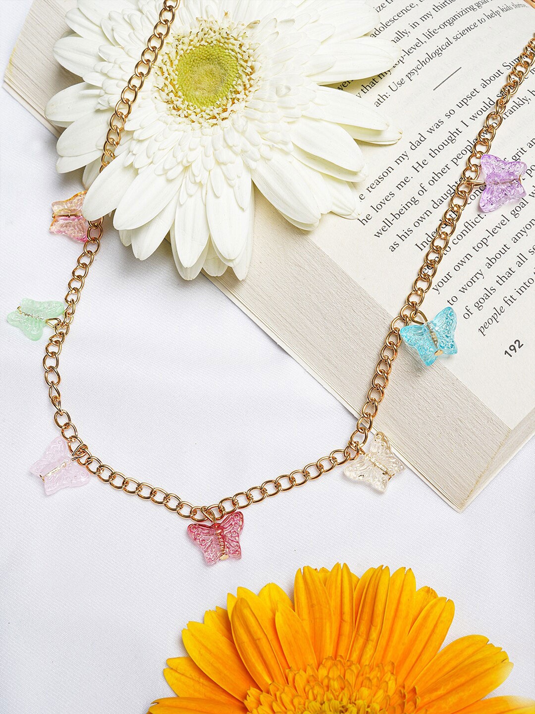 

JOKER & WITCH Women Gold-Toned & Purple Butterfly Charm Necklace
