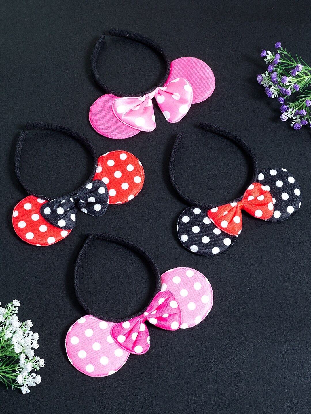 

Golden Peacock Girls Red & Pink Set of 4 Mickey Mouse Ears & Bow Hairband