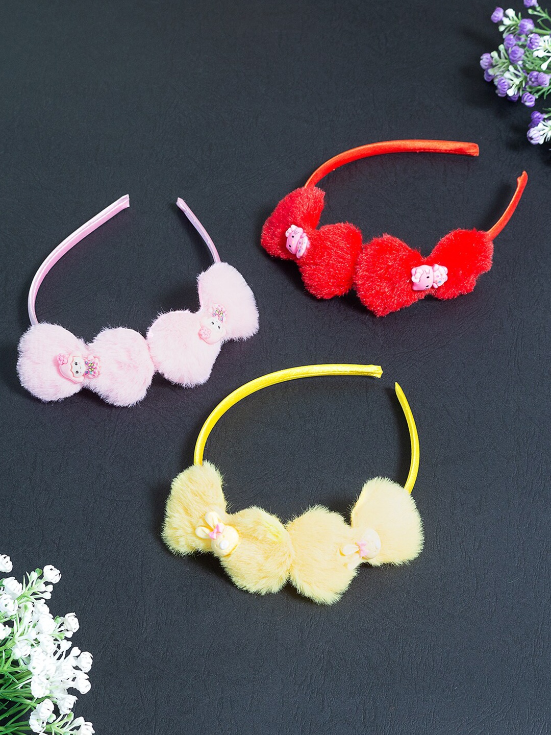 

Golden Peacock Women Multicoloured Set of 3 Fur Embellished Hairband, Multi