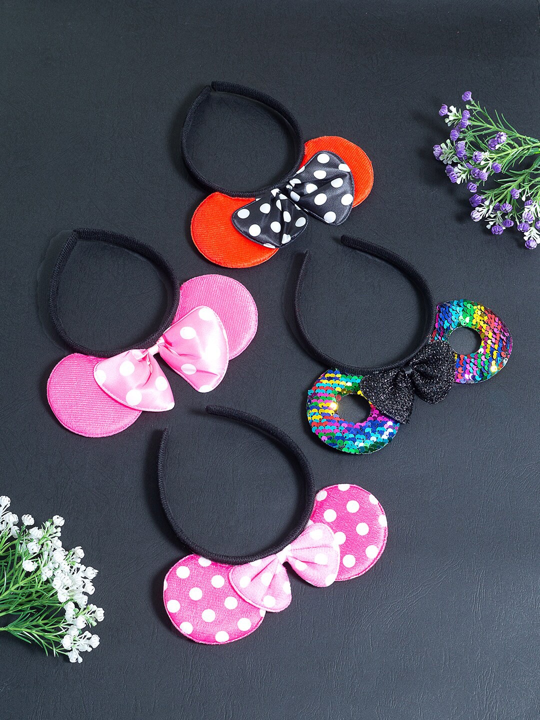 

Golden Peacock Girls Pink & Blue Set of 4 Micky Mouse Embellished Hairband