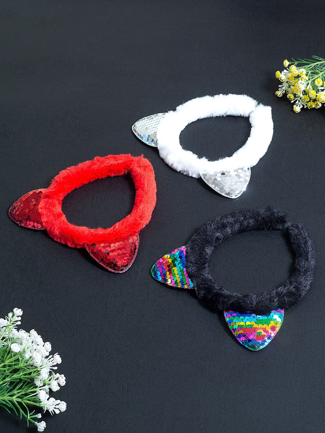 

Golden Peacock Girls Multicoloured Set of 3 Sequin Embellished Hairband, Multi