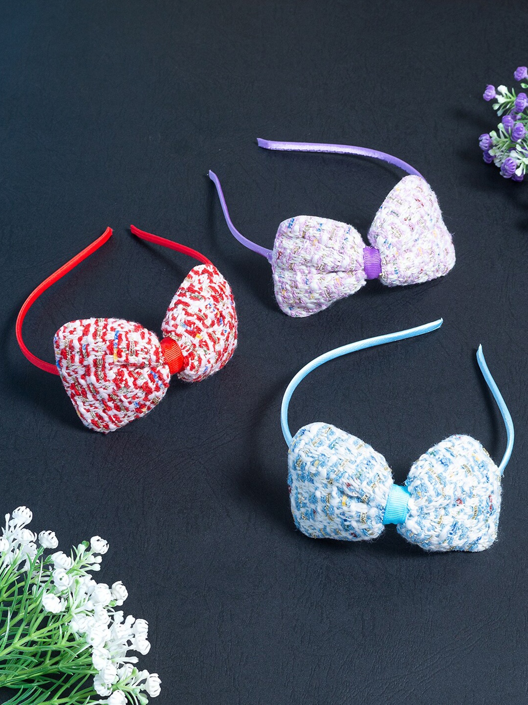 

Golden Peacock Women Purple & Red Set of 3 Embellished Hairband