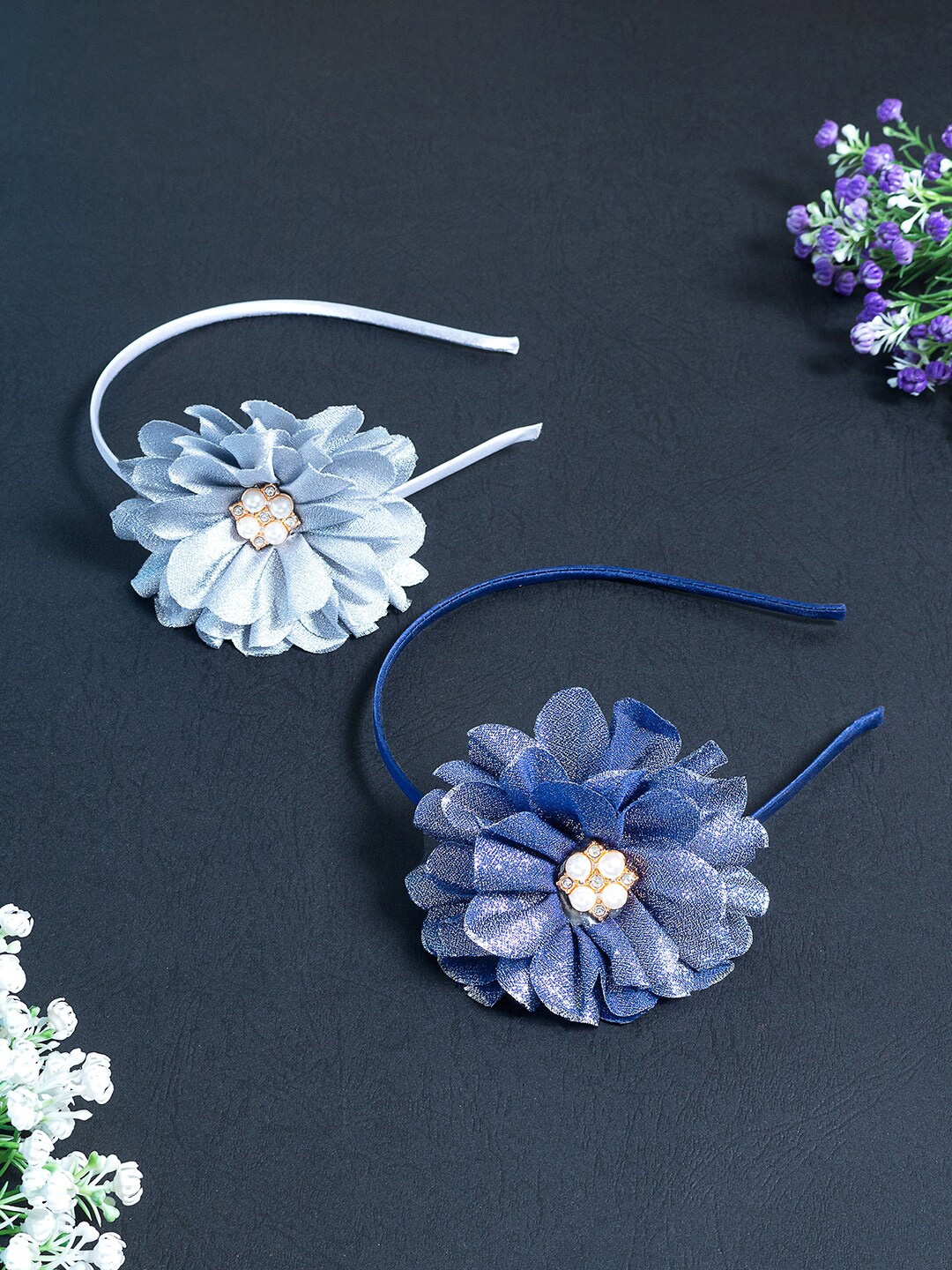 

Golden Peacock Women Blue & Grey Set of 2 Embellished Hairband