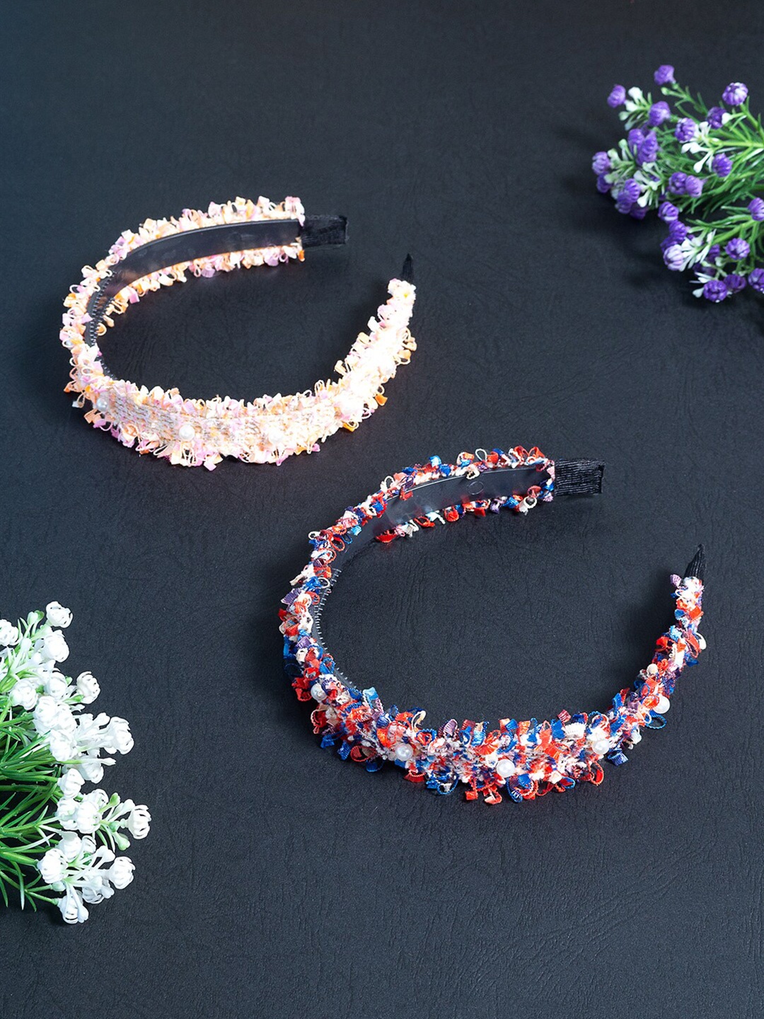 

Golden Peacock Women Blue & Pink Set of 2 Embellished Hairband