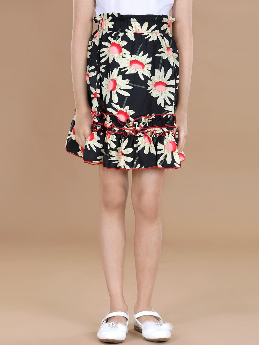

Cutiekins Girls Black & Yellow Floral Printed Flared Skirt