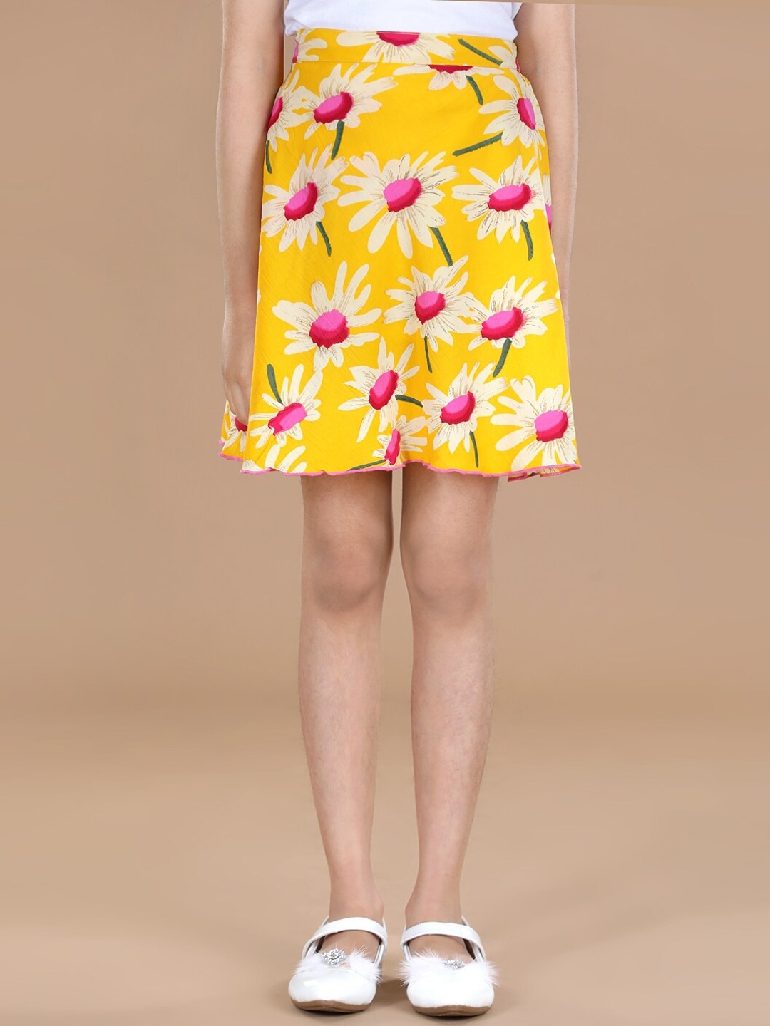 

Cutiekins Girls Yellow & Pink Floral Printed Flared Skirt