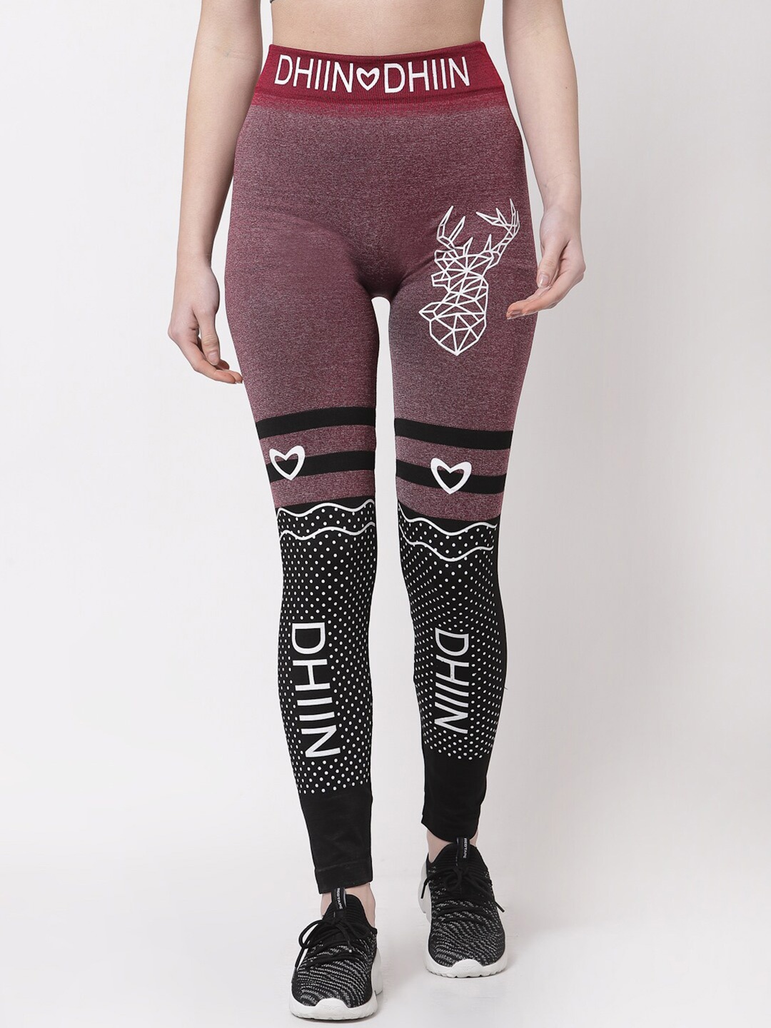 

Klotthe Women Maroon & Black Printed Skinny Fit Jeggings