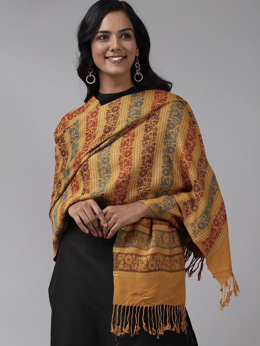 

Indo Era Ethnic Motifs Woven Design Shawl, Mustard