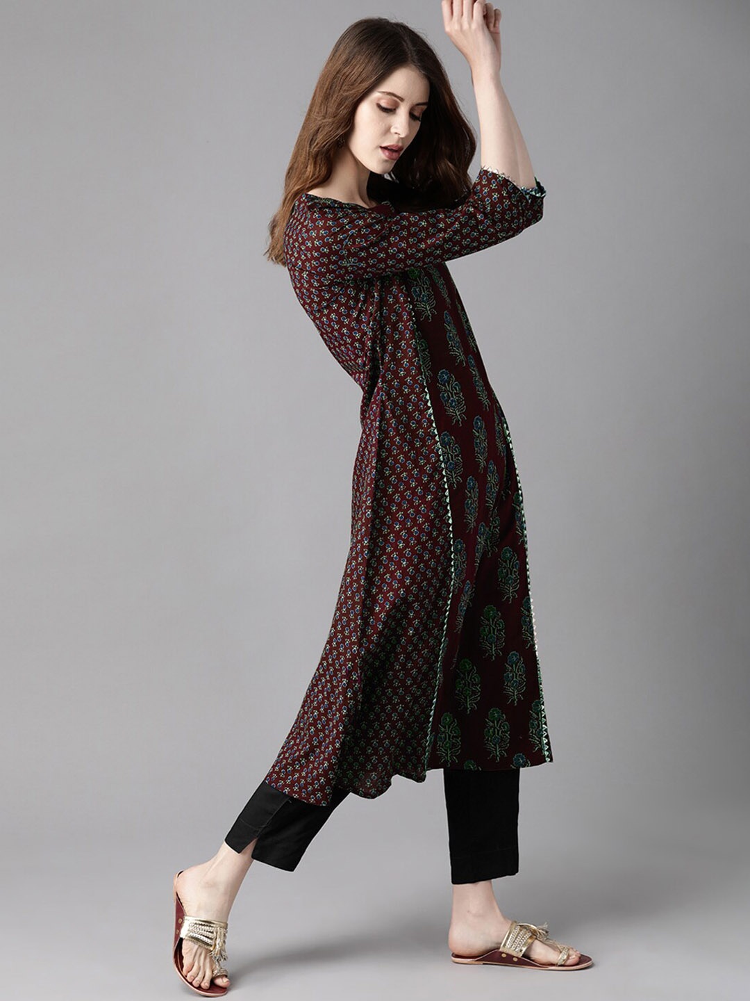 

Indo Era Women Red Ethnic Motifs Printed Pure Cotton Kurta with Trousers & With Dupatta