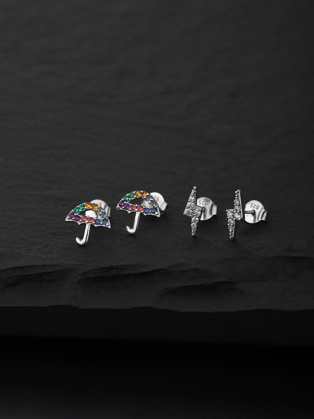 

VANBELLE Women Silver-Toned Set of 2 Sterling Silver Studs Earrings