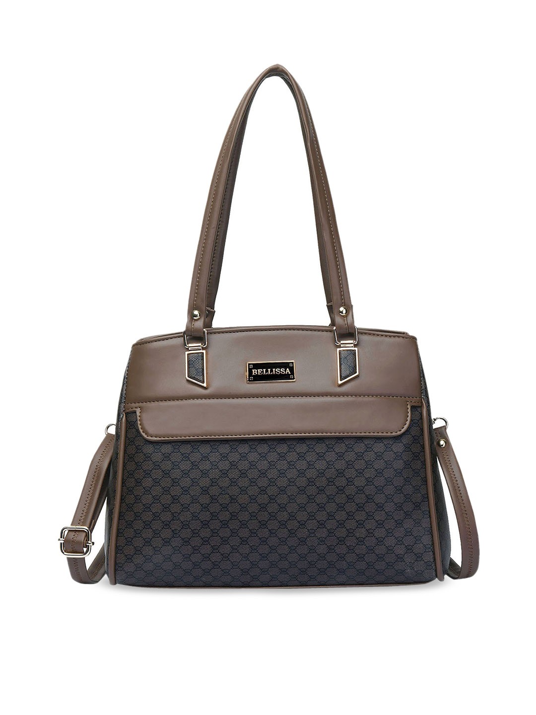 

Bellissa Brown Textured PU Structured Shoulder Bag with Quilted
