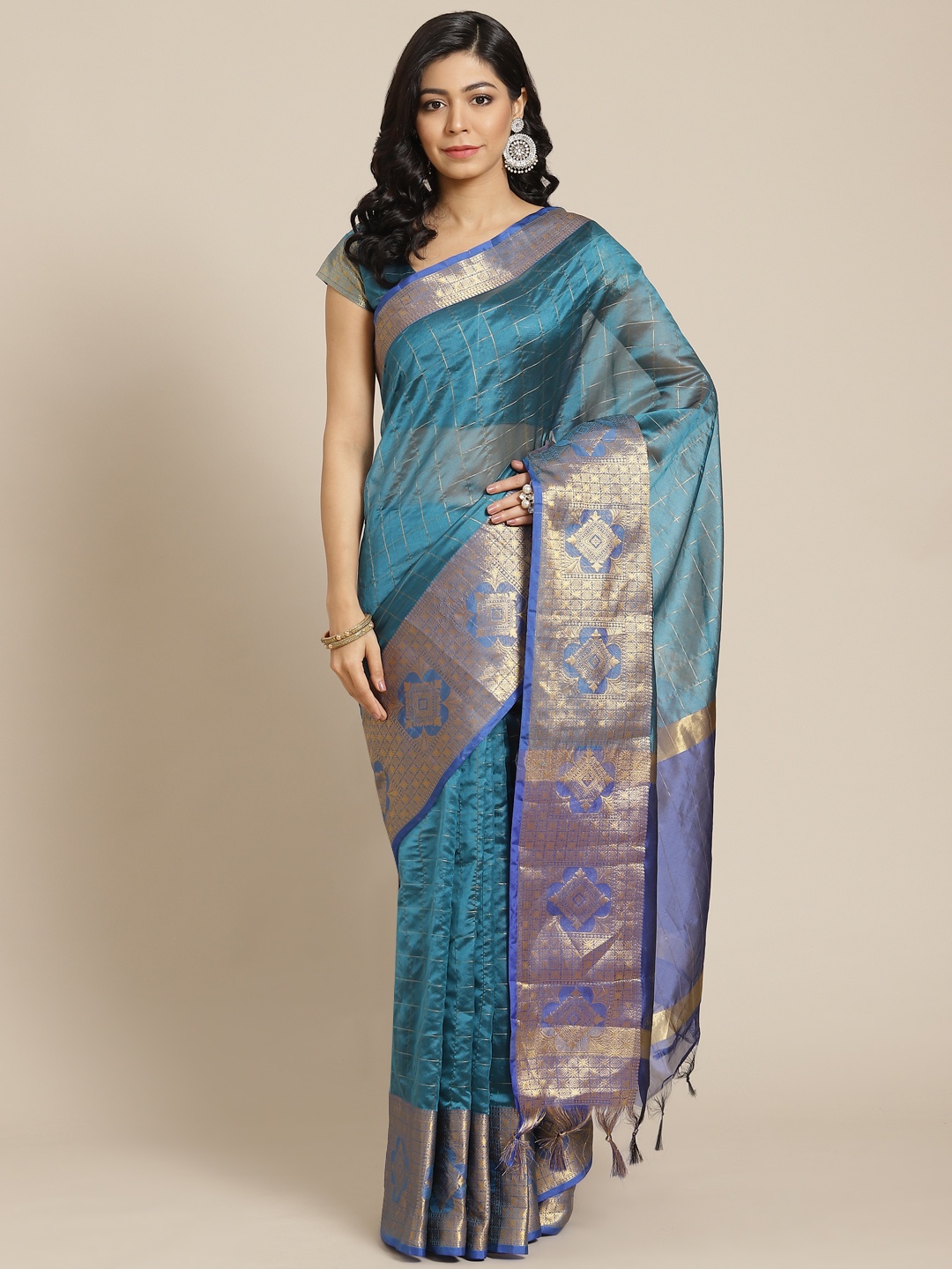 

Mitera Blue Woven Design Kanjeevaram Saree