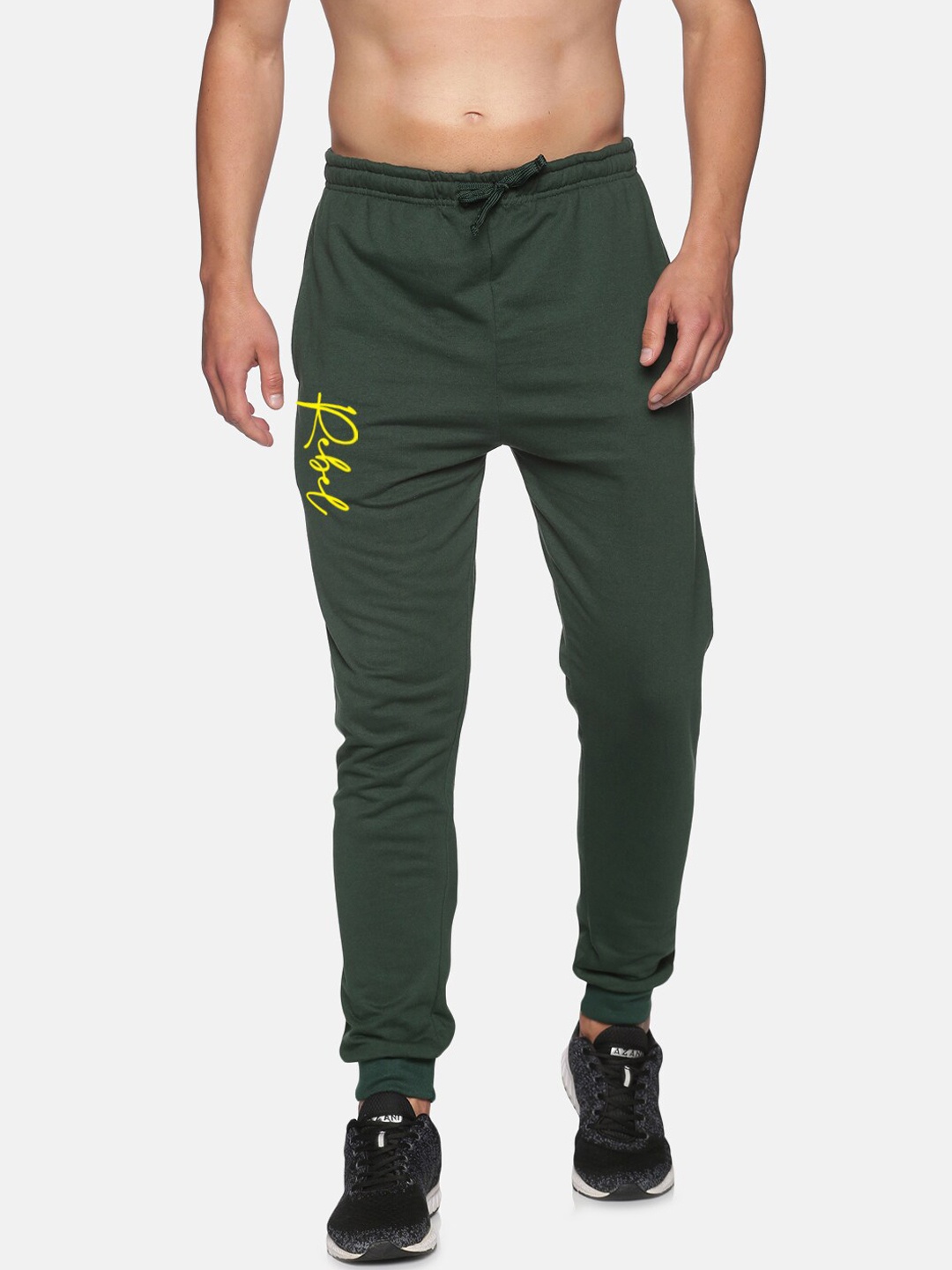 

MASH UNLIMITED Men Olive Green Coloured Graphic Printed Cotton Joggers