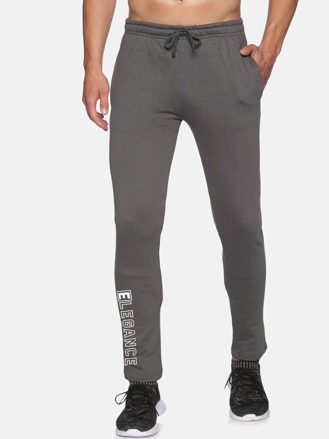 

MASH UNLIMITED Men Grey Printed Slim-Fit Cotton Track Pants