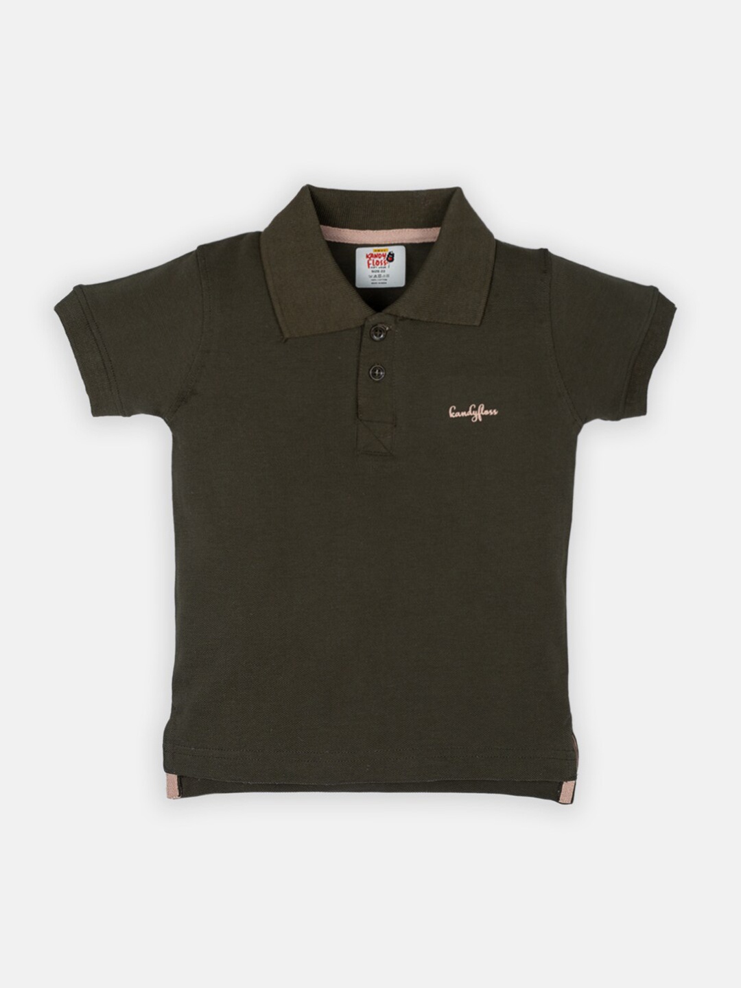 

AMUL Kandyfloss Kids Olive Green Polo Collar Pure Cotton T-shirt