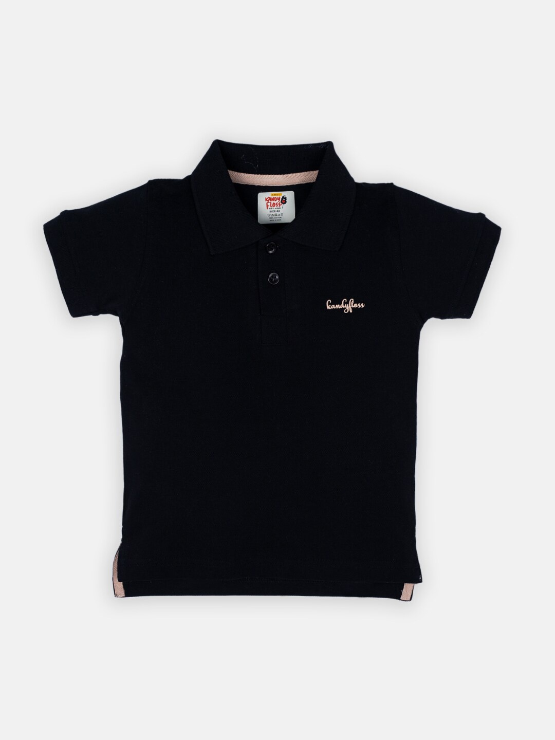 

AMUL Kandyfloss Kids Black Polo Collar Pure Cotton T-shirt