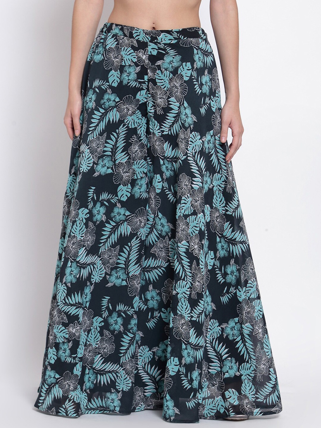 

Just Wow Women Black & Blue Floral Printed Flared Georgette Palazzos