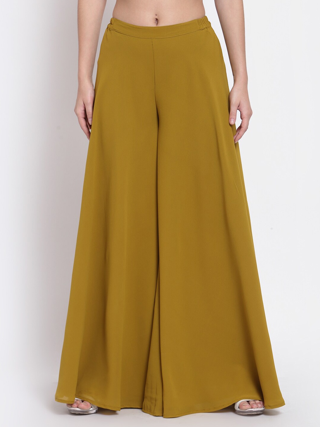 

Just Wow Women Olive Green Flared Georgette Palazzos