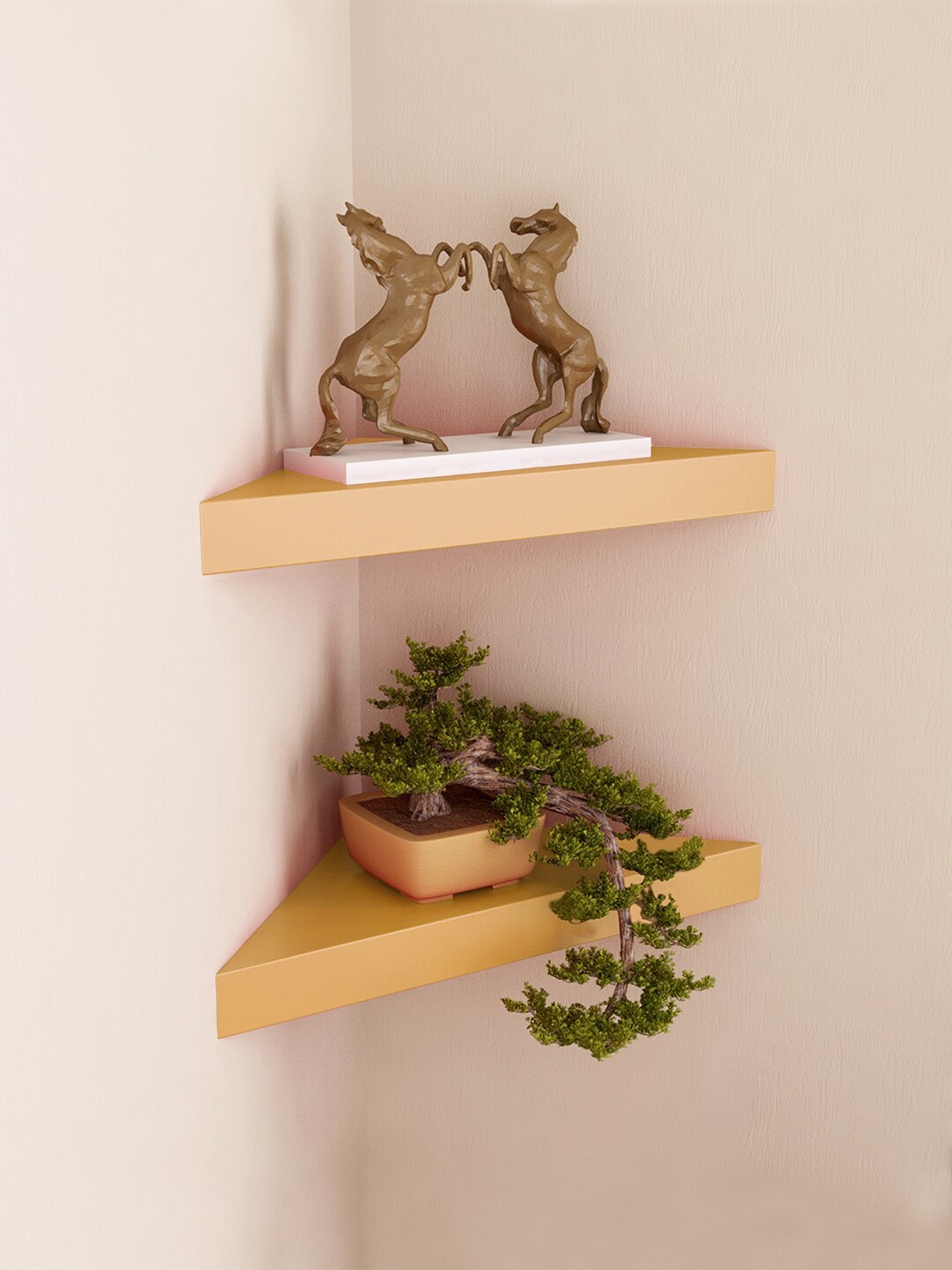 

Home Sparkle Set of 2 Gold-Toned Wood Corner Wall Shelf