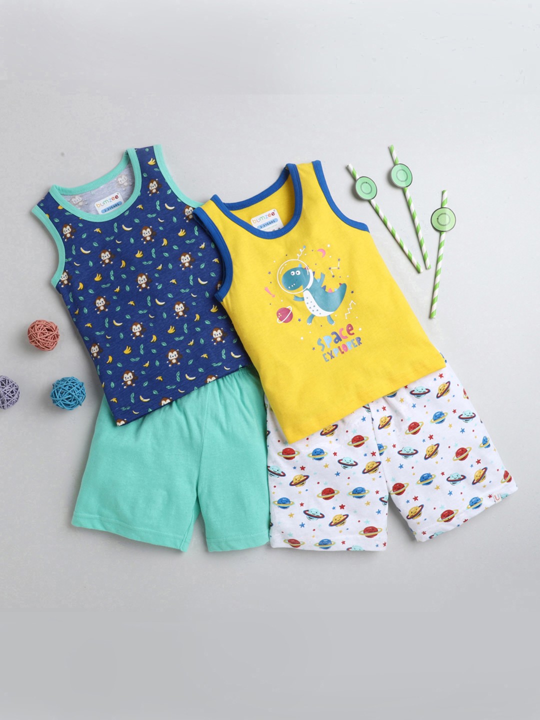 

BUMZEE Boys Multicoloured Set Of 2 Printed T-shirt with Shorts, Multi