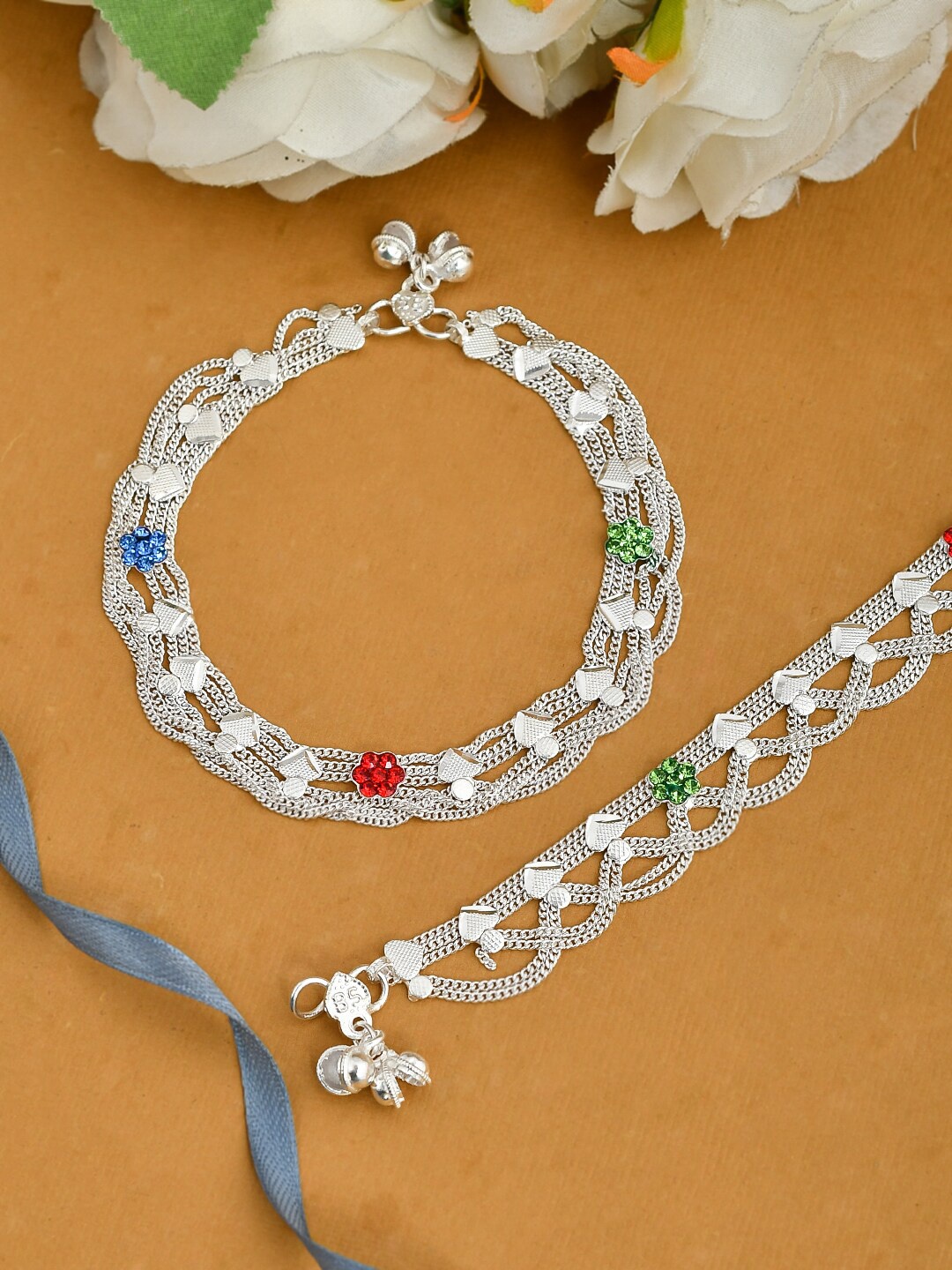

Silvermerc Designs Set Of 2 Silver-Plated Layered Anklets