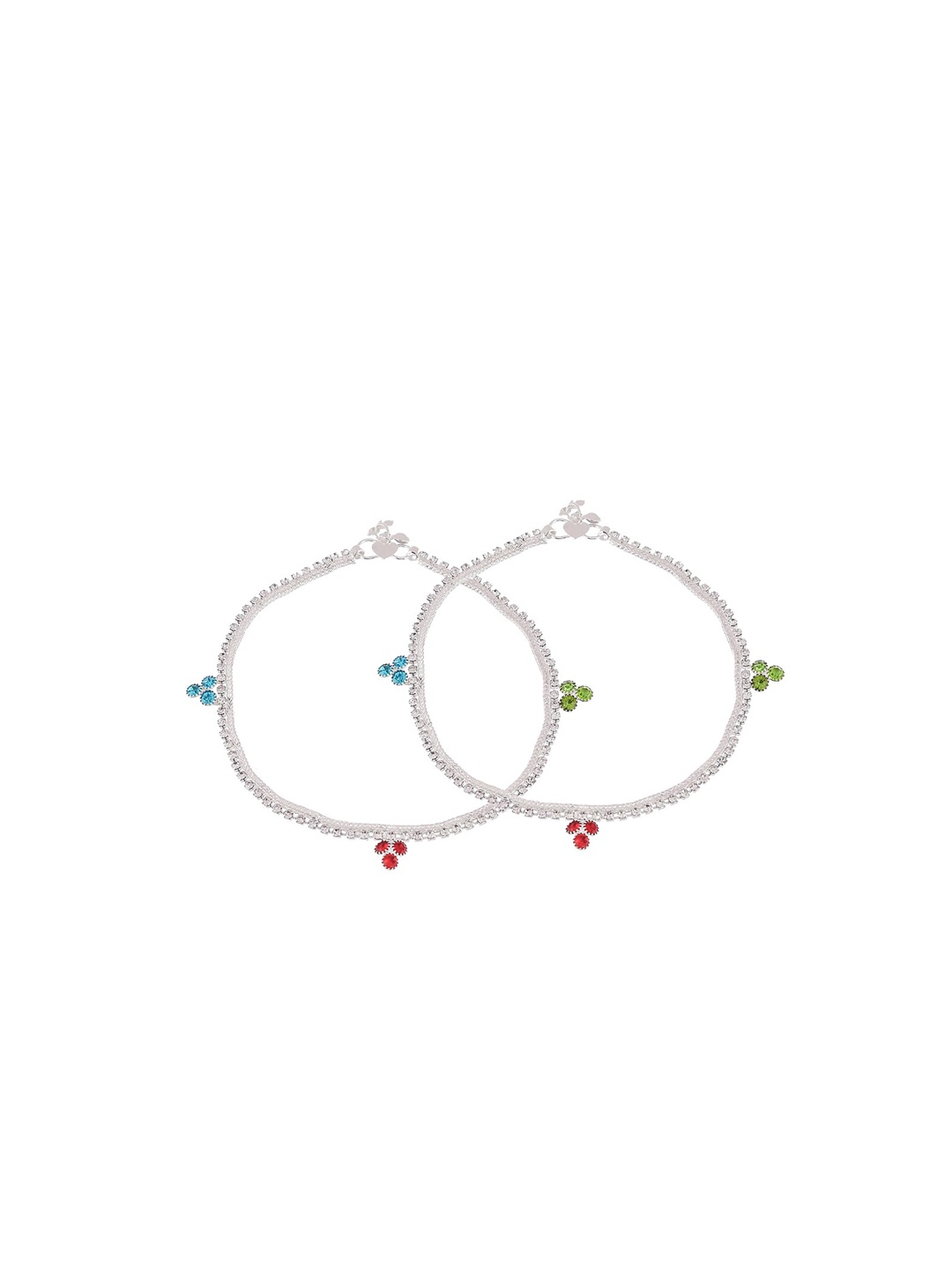 

Silvermerc Designs Set Of 2 Silver-Plated Red & Blue CZ-Studded Anklets