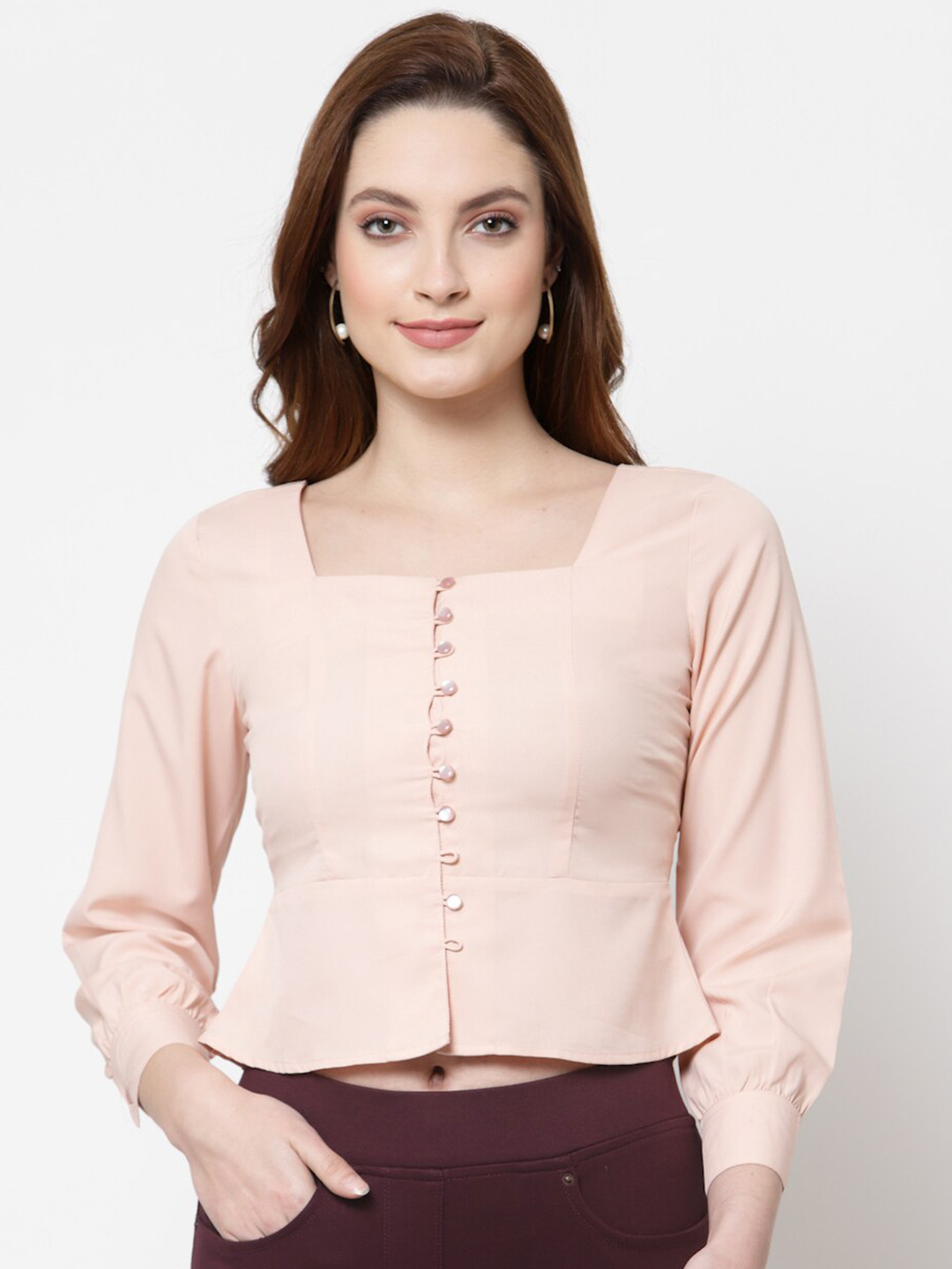 

Style Quotient Nude-Coloured Crepe Crop Top