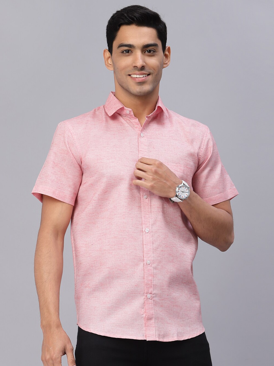 

NEUDIS Men Peach-Coloured Woven Design Classic Cotton Casual Shirt