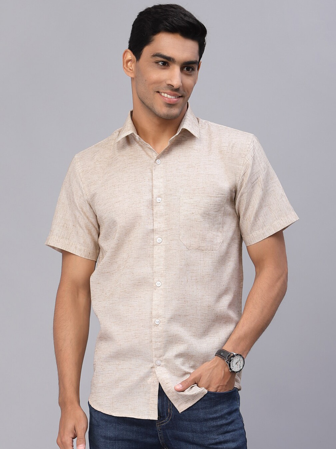 

NEUDIS Men Beige Casual Shirt