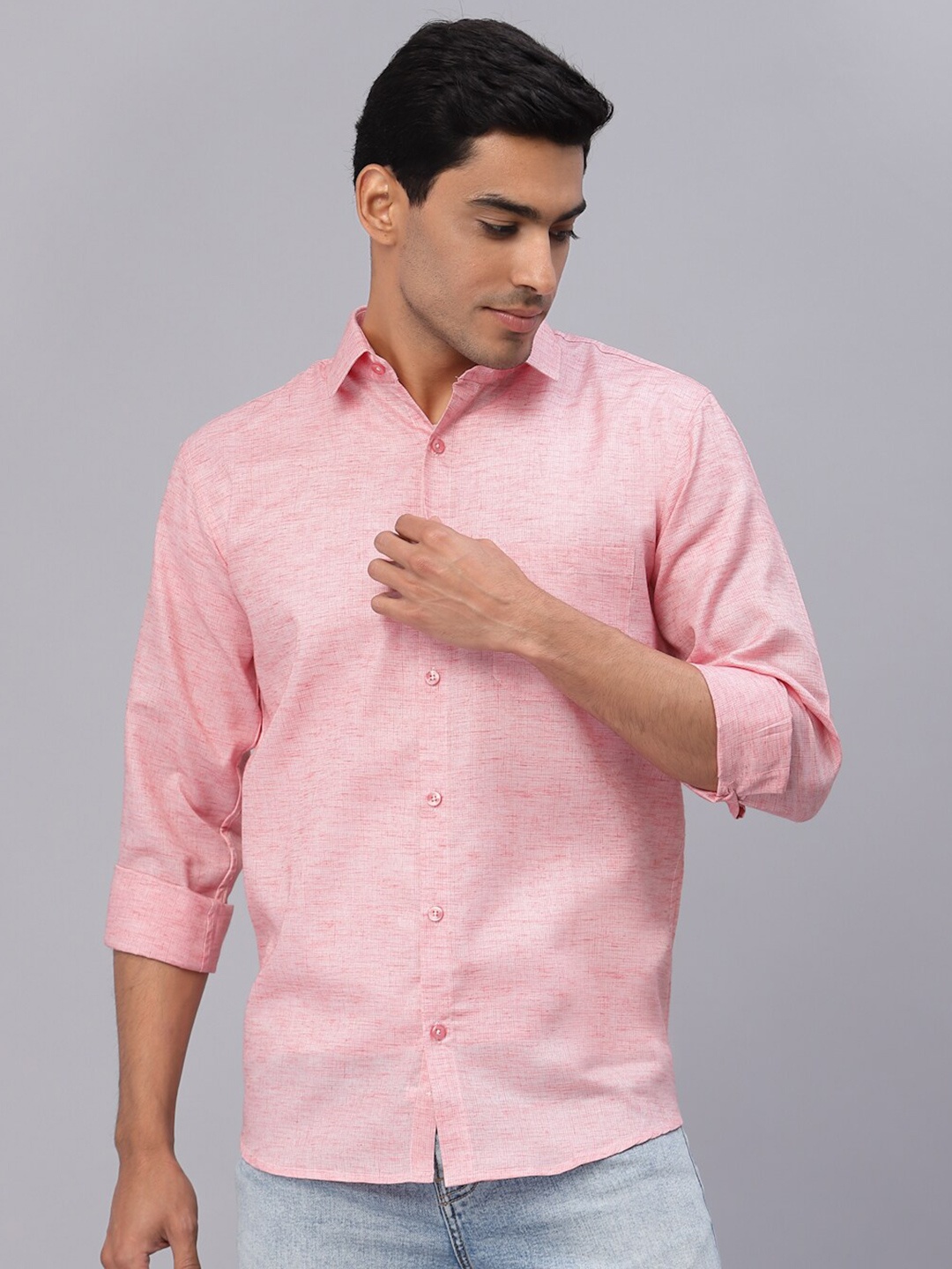 

NEUDIS Men Peach-Coloured Woven Design Classic Cotton Casual Shirt