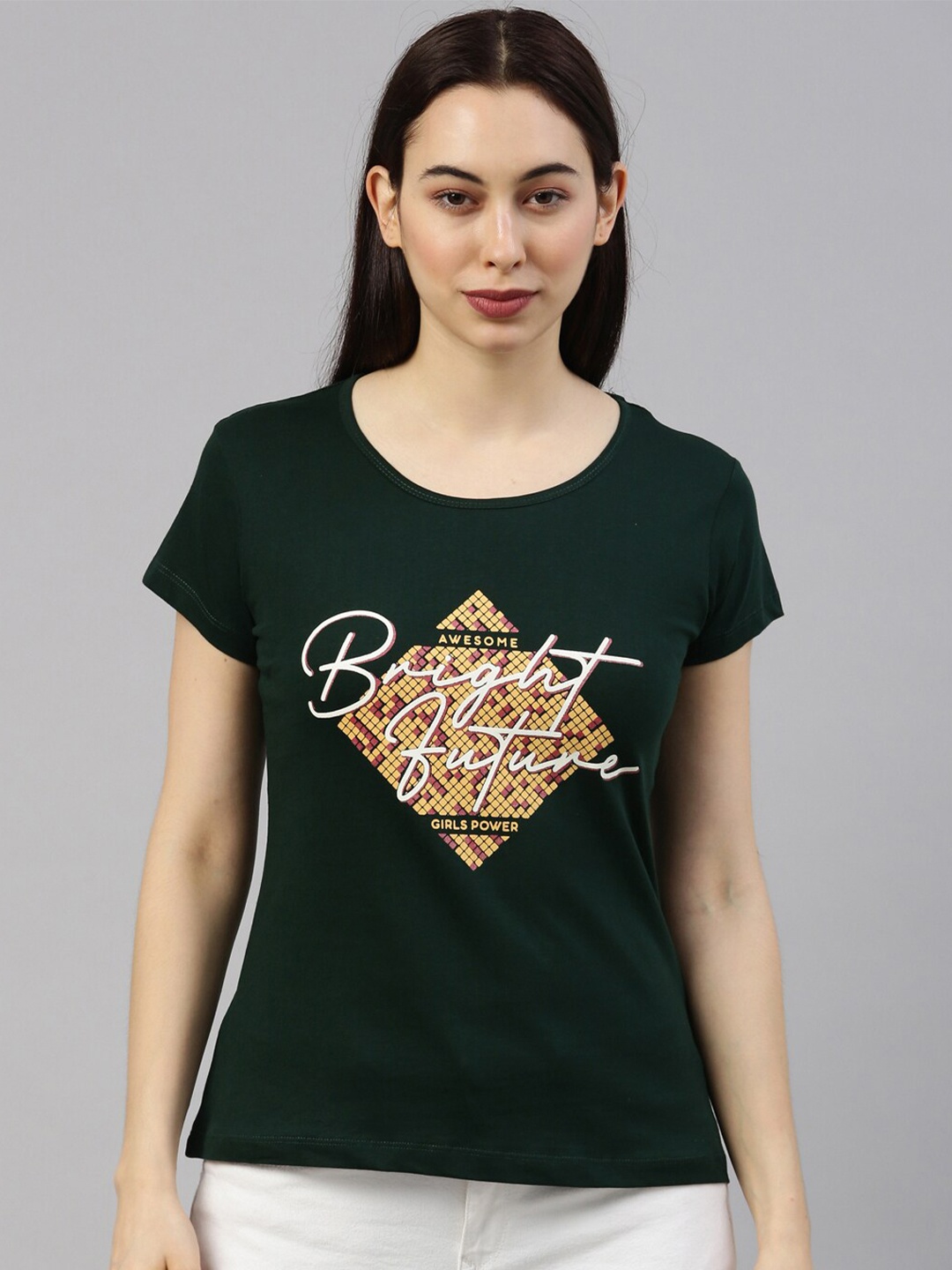 

GOLDSTROMS Women Black & Yellow Typography Printed Cotton T-shirt