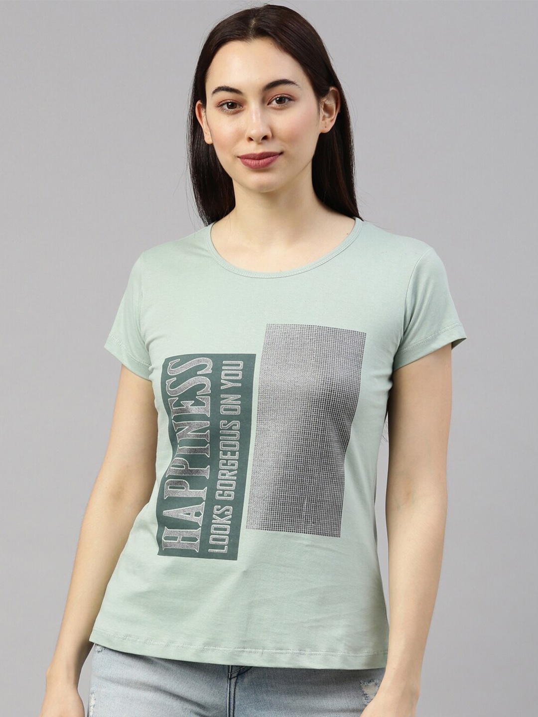

GOLDSTROMS Women Green Printed Cotton T-shirt