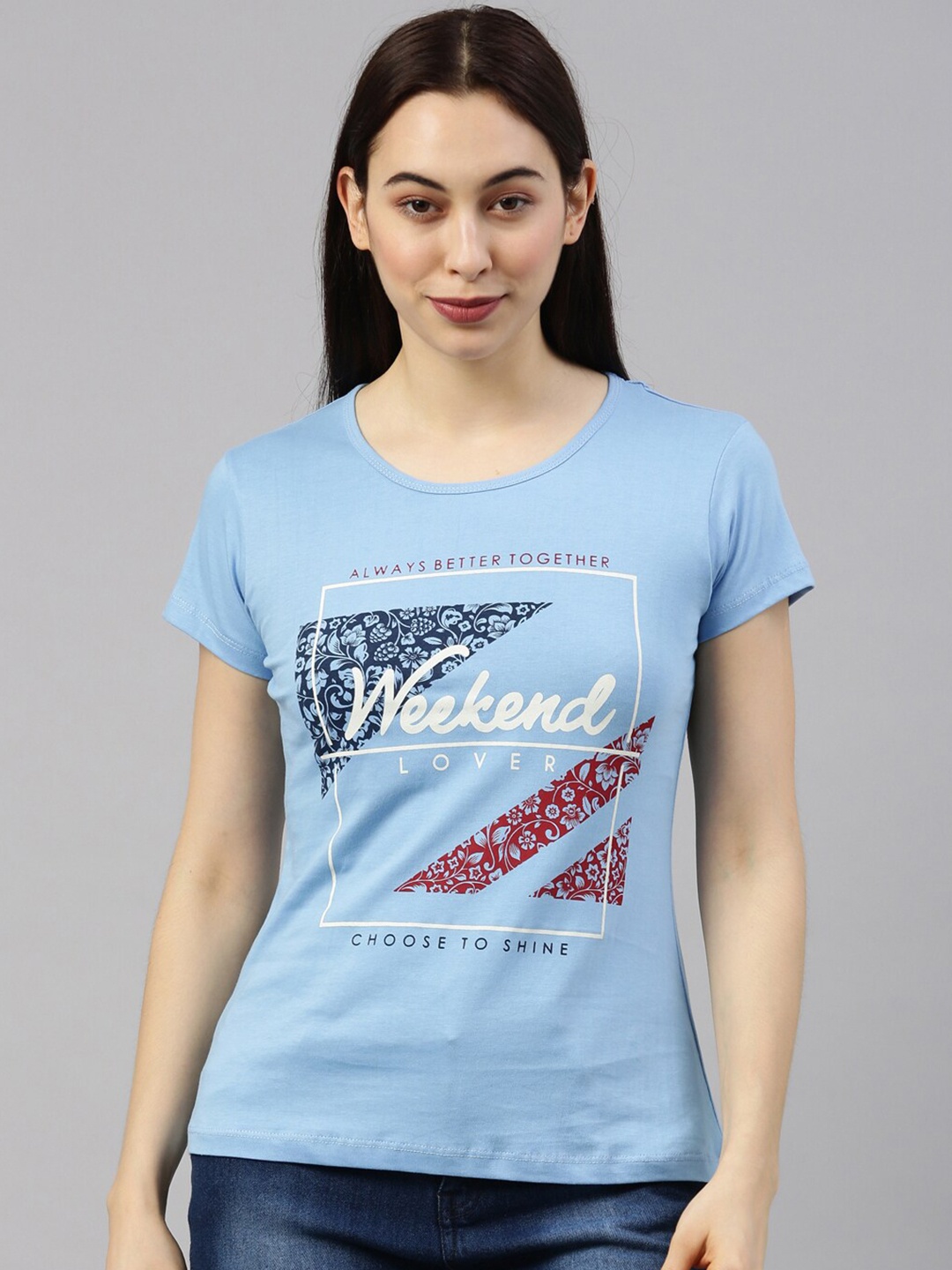 

GOLDSTROMS Women Blue Printed Cotton T-shirt